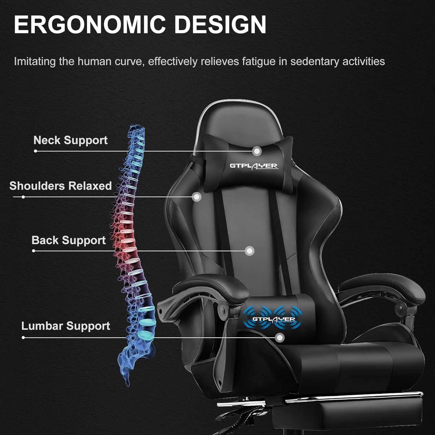 GTPLAYER Gaming Chair, Computer Chair with Footrest and Lumbar Support, Height Adjustable Game Chair with 360  -Swivel Seat and Headrest and for Office or Gaming (White)