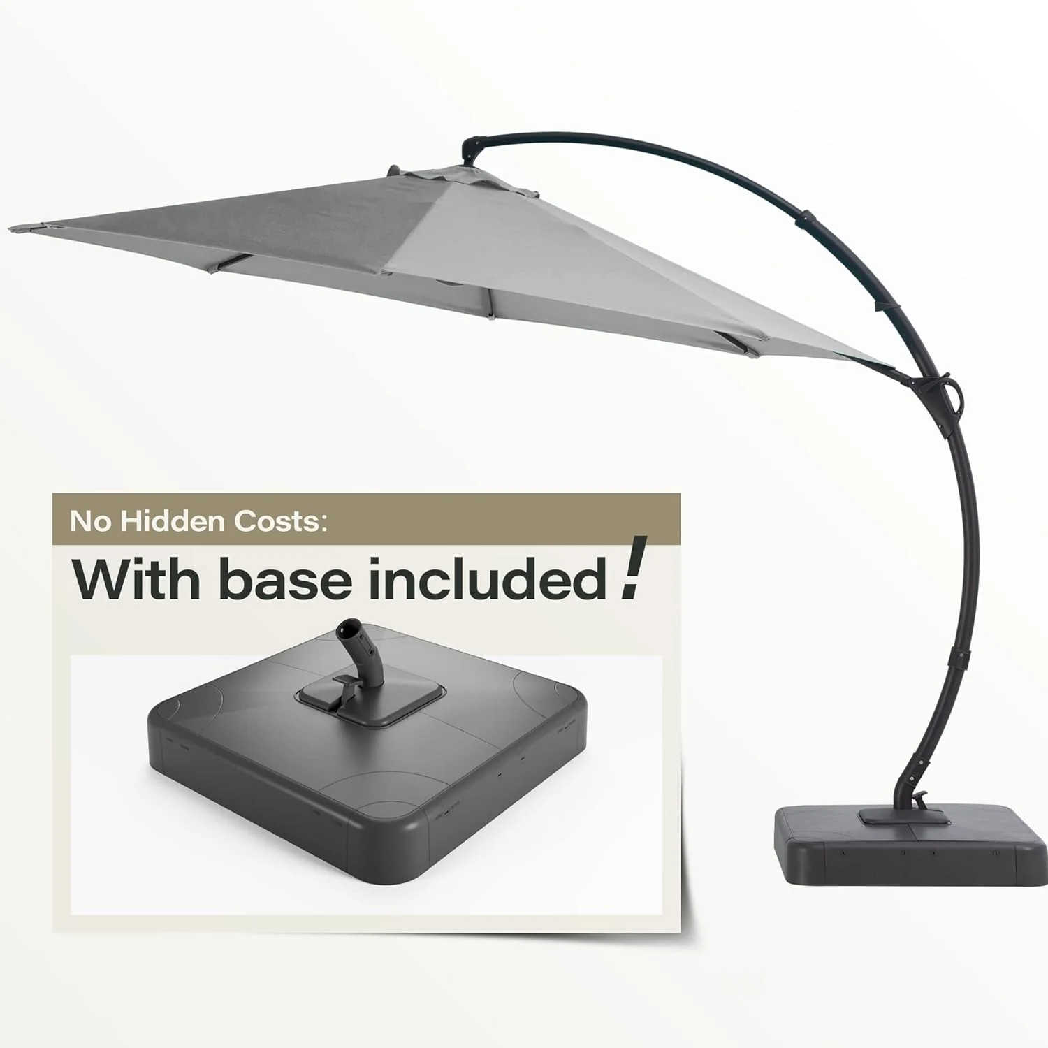 LAUSAINT HOME Outdoor Patio Umbrella with Base included, 11 FT Deluxe Curvy Cantilever Umbrella Heavy Duty Offset Hanging Umbrella with 360�� Rotation for Market, Pool, Garden, Backyard, Deck (Beige)