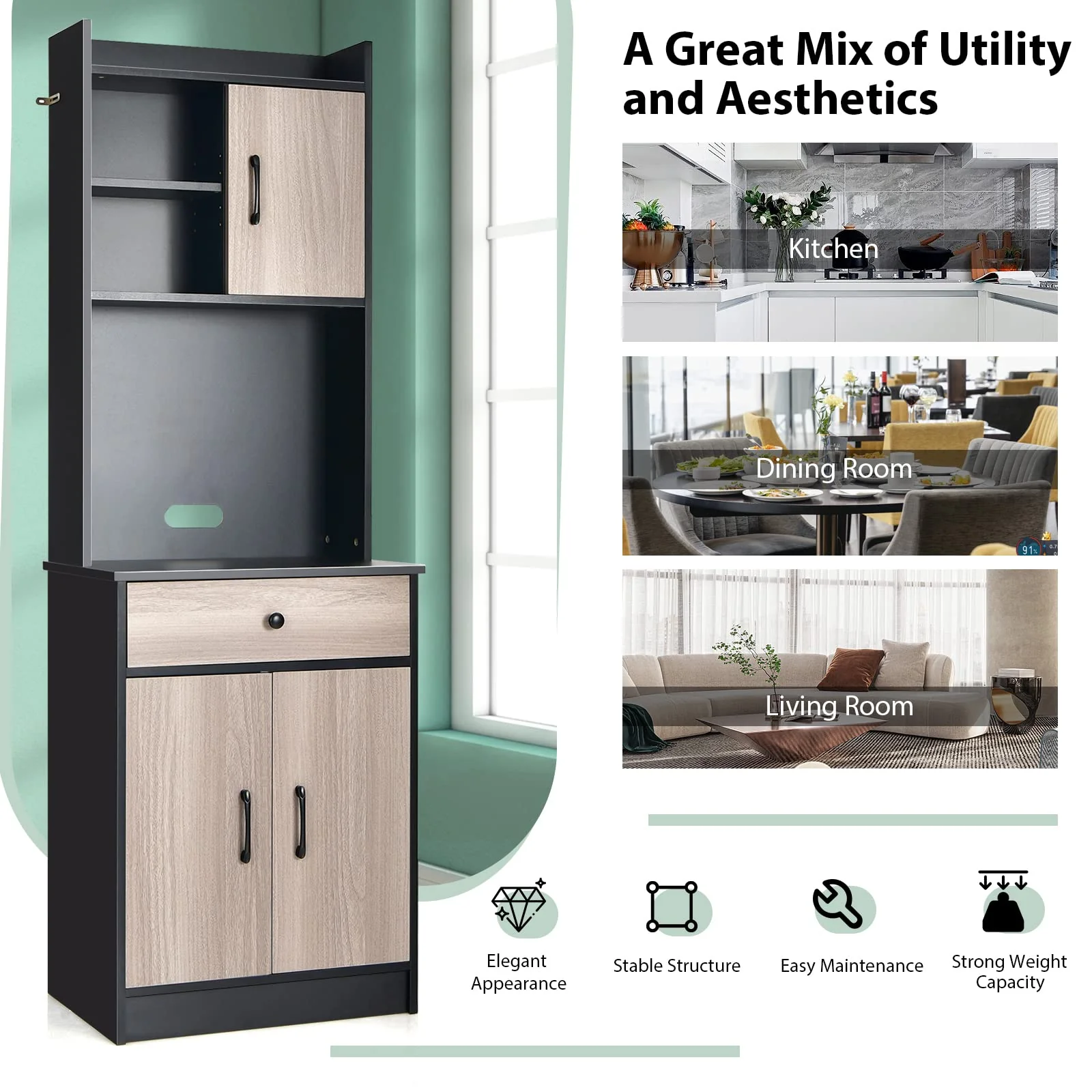 Giantex Kitchen Buffet Storage Cabinet, 3-Door Wood Tallboy with Drawer Spacious Countertop