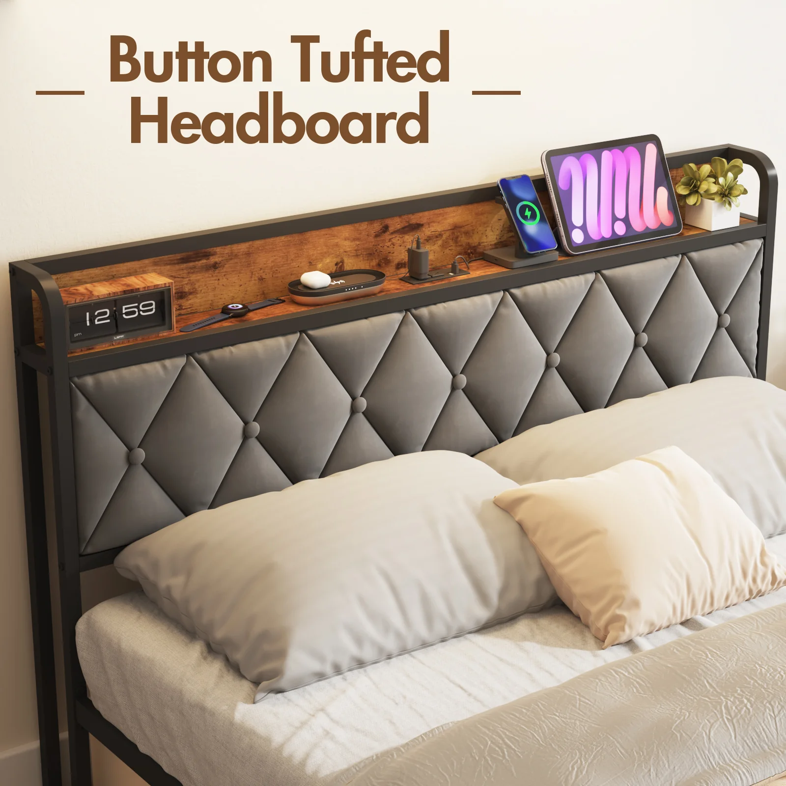 Bed Frame with Charging Station