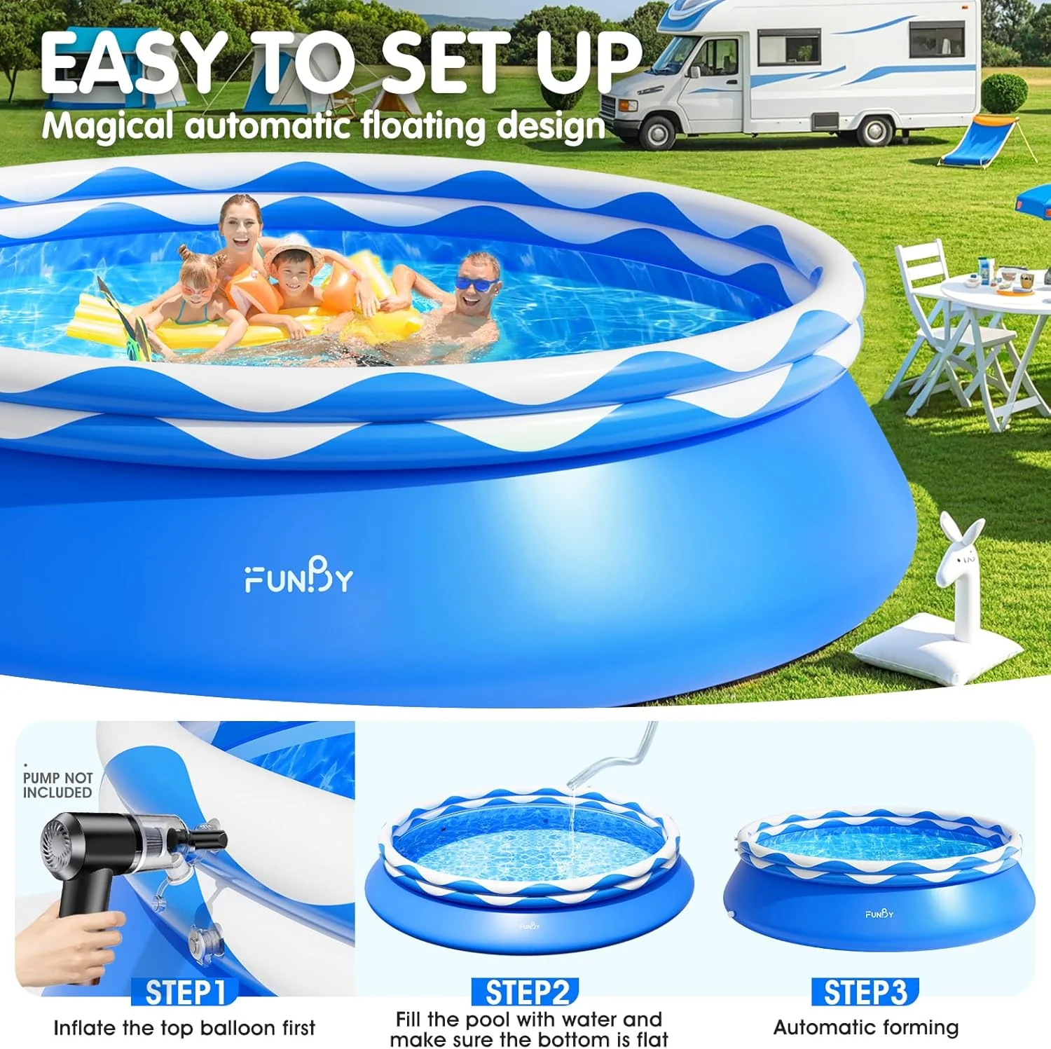 Upgraded Double Rings Inflatable Above Ground Pool Easy Set,Inflatable Swimming Pool for Adults,Inflatable Top Rings Above Ground Swimming Pool,Water Ripple Print,500 Gal Capacity (8ftx26in)