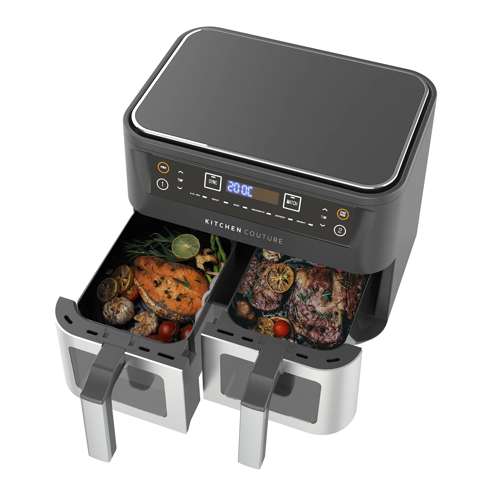 Kitchen Couture Dual View 2 x 5 Litre 10 Litre Air Fryer Stainless Steel