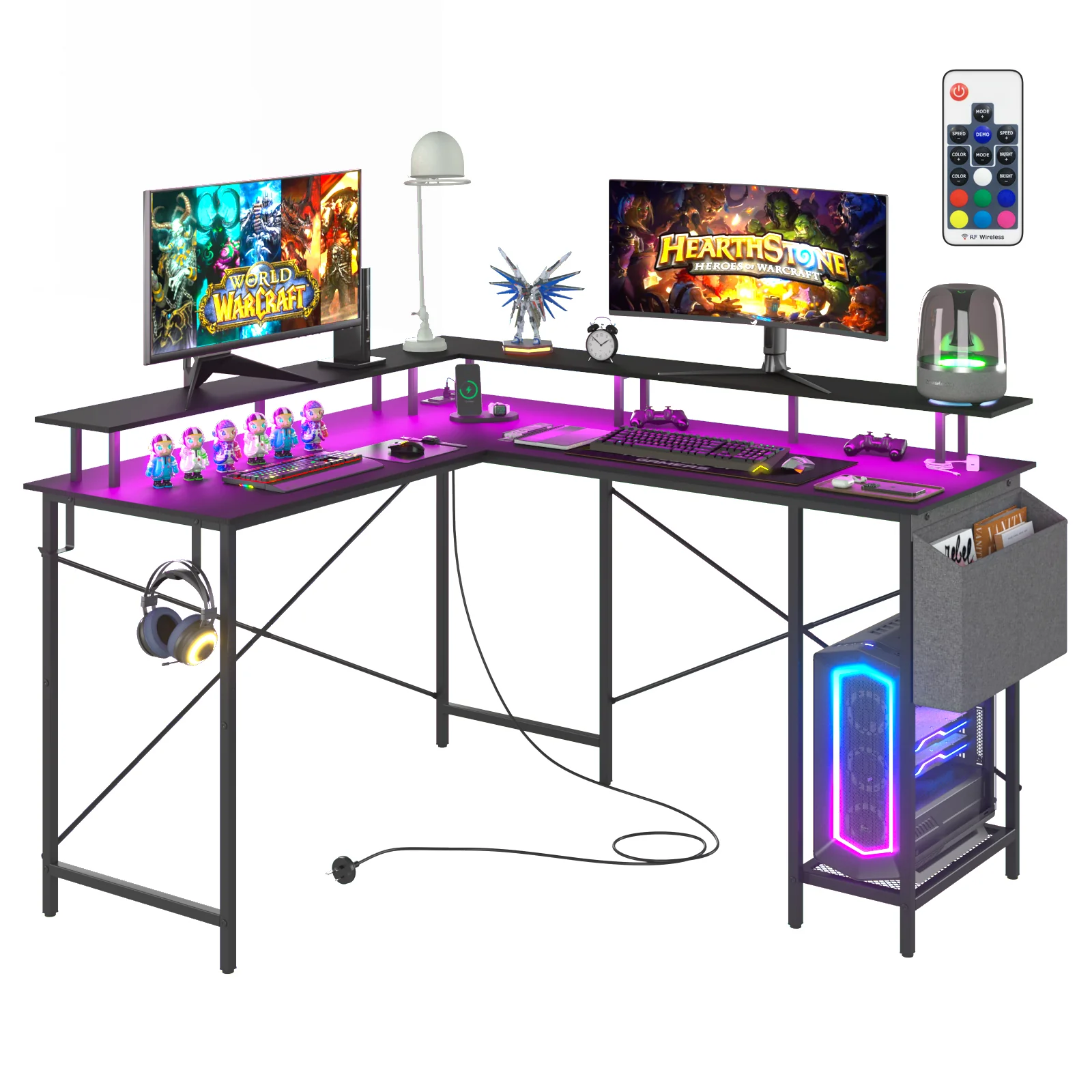 L Shaped Gaming Desk with LED Lights