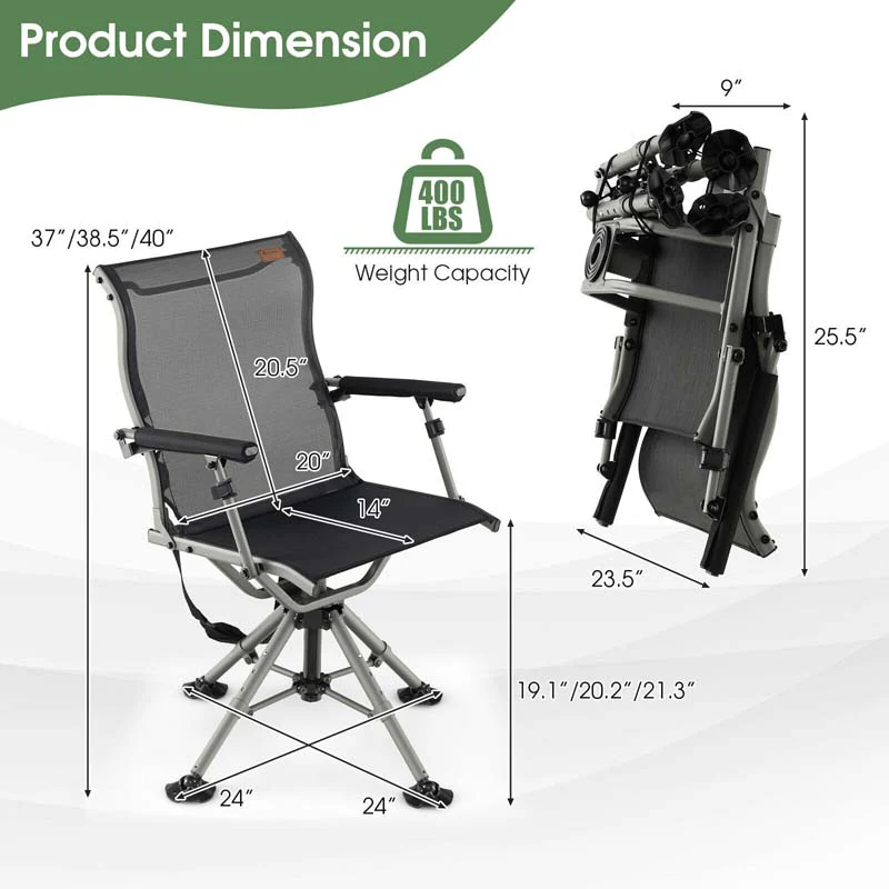 360 Degree Silent Swivel Blind Chair with 4 Adjustable Legs, Portable Folding Hunting Chairs for Blinds Fishing Camping