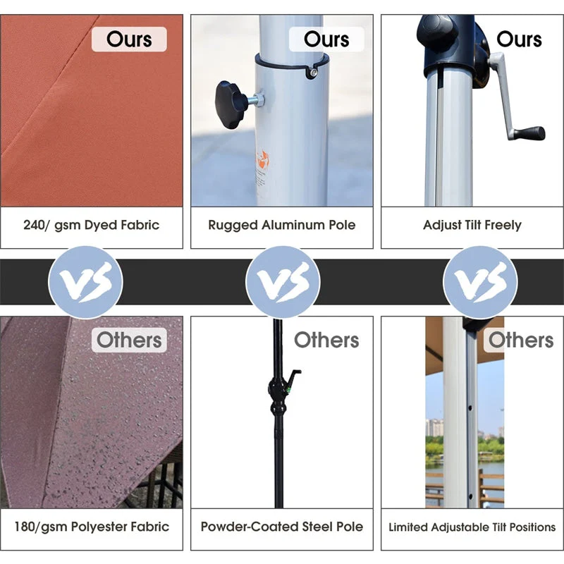 11 FT Patio Offset Cantilever Umbrella 360�� Rotation Tilt with Cross Base & Crank Handle
