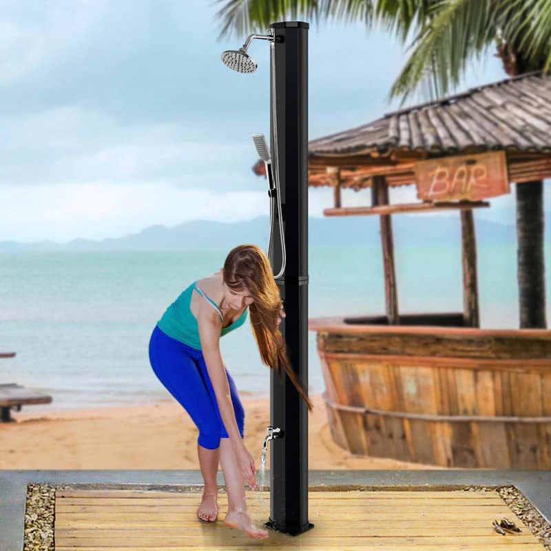 7.2 FT 9.3 Gal Solar Heated Shower with Handheld Shower Head, 2-Section Outdoor Shower for Poolside Beach Spa