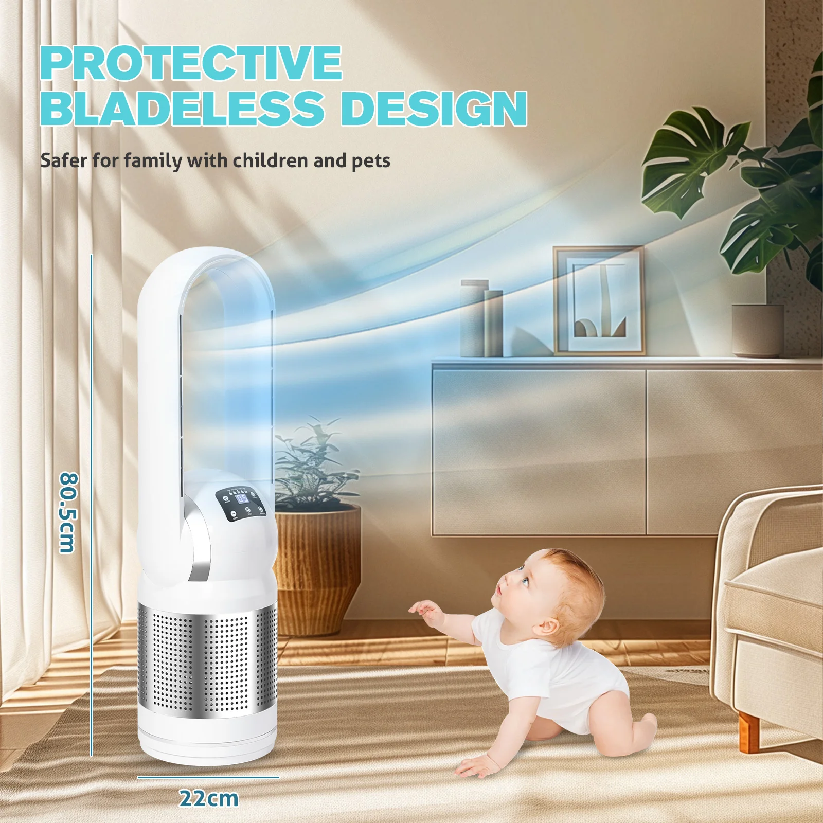 Heater Bladeless Tower Fan with Air Purifier