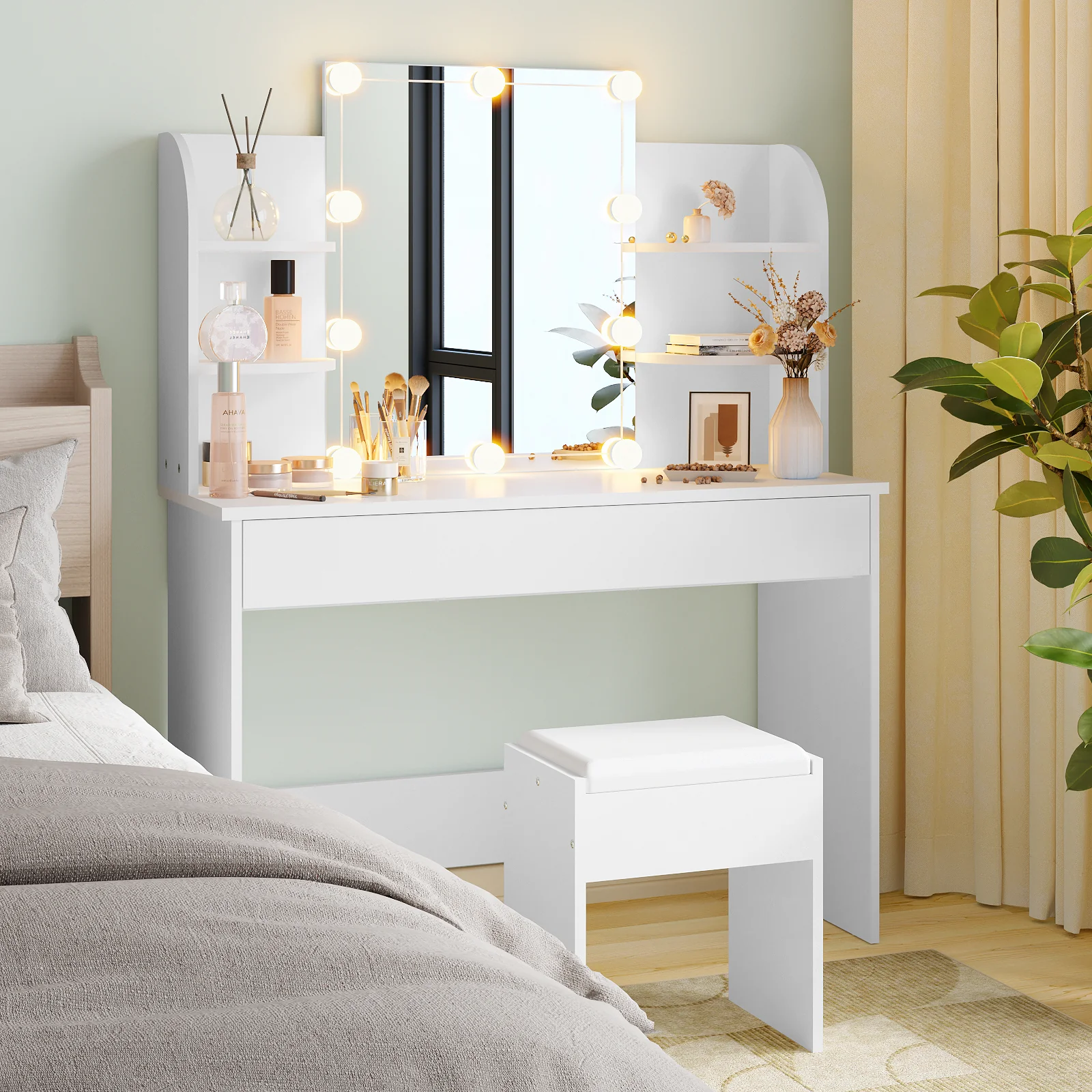 Dressing Table Stool Set 10 LED Bulbs Vanity