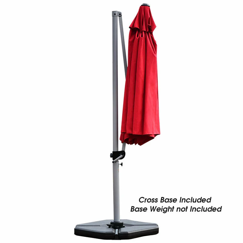 11 FT Patio Offset Cantilever Umbrella 360�� Rotation Tilt with Cross Base & Crank Handle