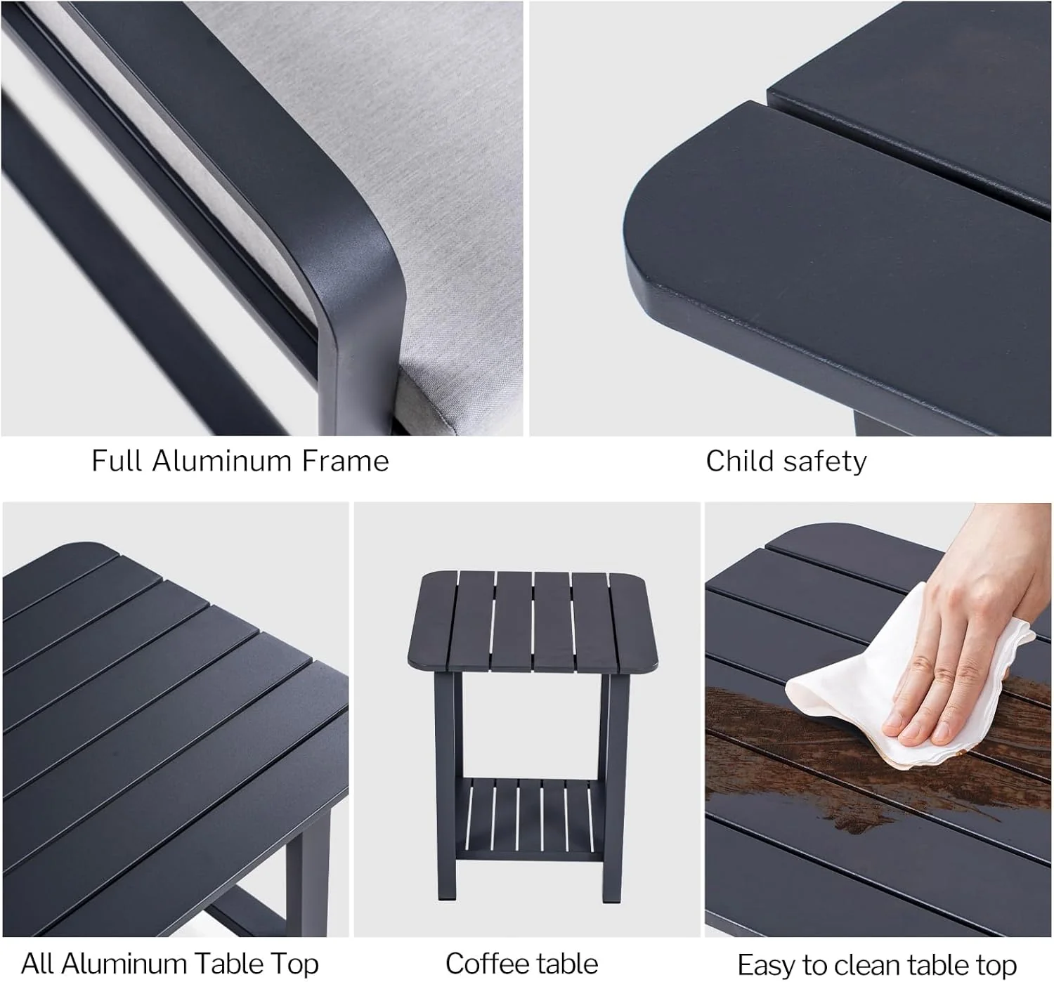 Outdoor Patio Furniture Set 4-Piece, Aluminum Swivel Rocking Chairs with All-Weather Cushions, Modern Patio Conversation Set for Deck, Porch, Garden (Dark Grey)