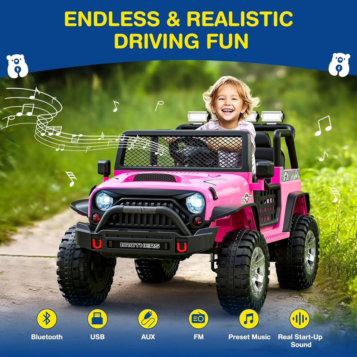 L8 Ride On Car, 2 Seater, 12V Kids Electric Car w/Remote Control, 4-Wheel Suspension, Bluetooth Speaker, Multi Music Modes, 3 Speeds, LED Lights, Xmas & Birthday Gift Ideas for Kids Ages 3+