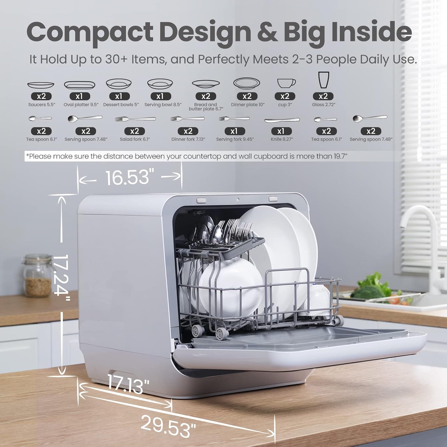 COMFEE' Portable Dishwasher Countertop with 5L Built-in Water Tank, No Hookup Needed, 6 Programs, 360�� Dual Spray, 192??High-Temp& Air-Dry Function, Mini Dishwasher for RVs, White