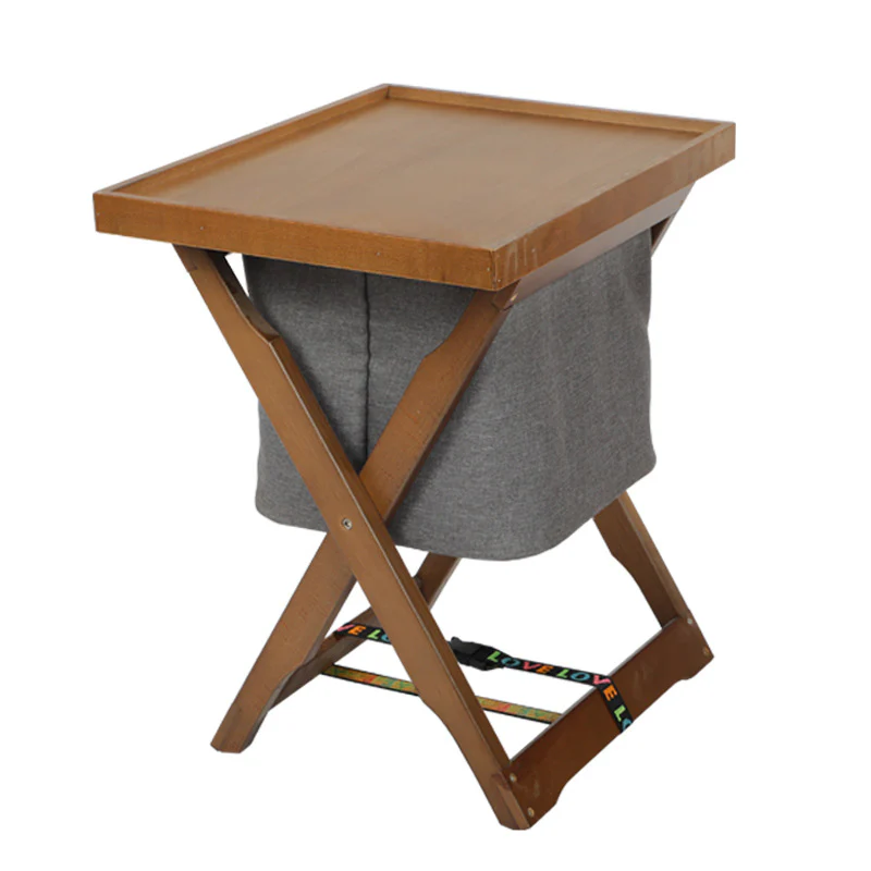Foldable Wooden Laundry Cart with Detachable Fabric Storage Bag �C Walnut Color 45x37x53cm