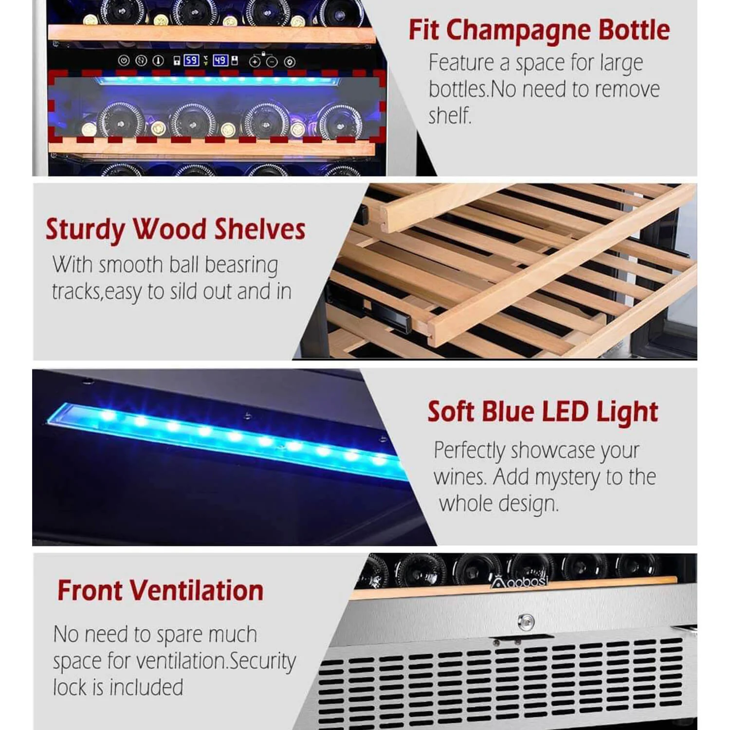 24 Inch Dual Zone Wine Cooler 46 Bottle Wine Refrigerator JC-145B