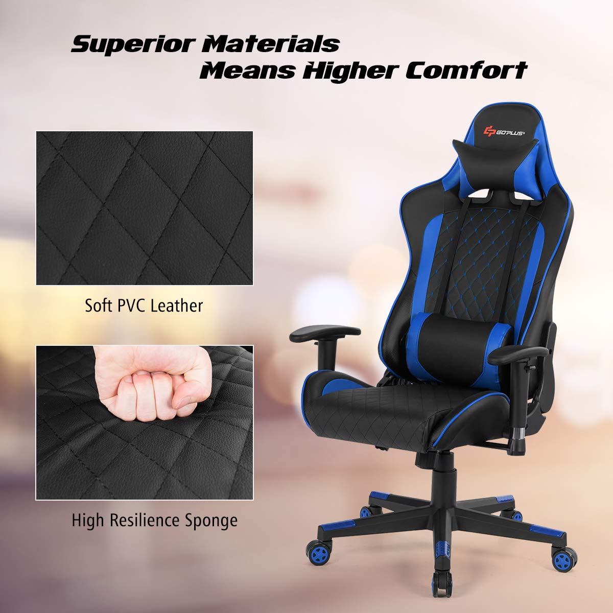 Gaming Desk & Chair Combo Set, Racing Style Home Office Gamer Workstation w/Massage Lumbar Support & Headrest