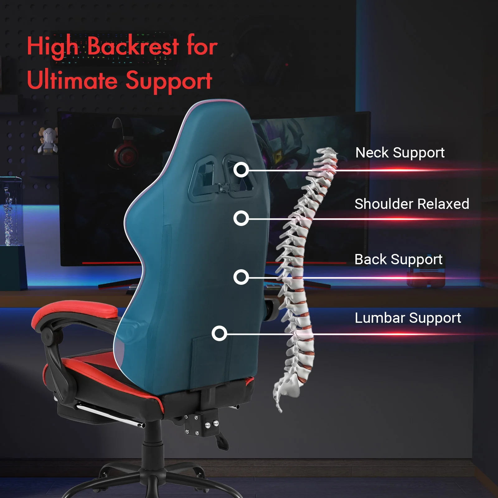 Computer Gaming Chair with Footrest Red