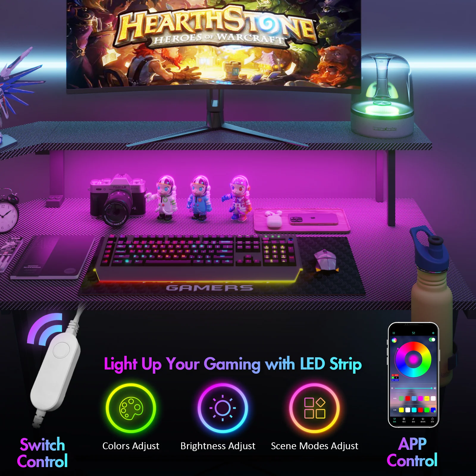 L Shaped Gaming Desk with LED Lights