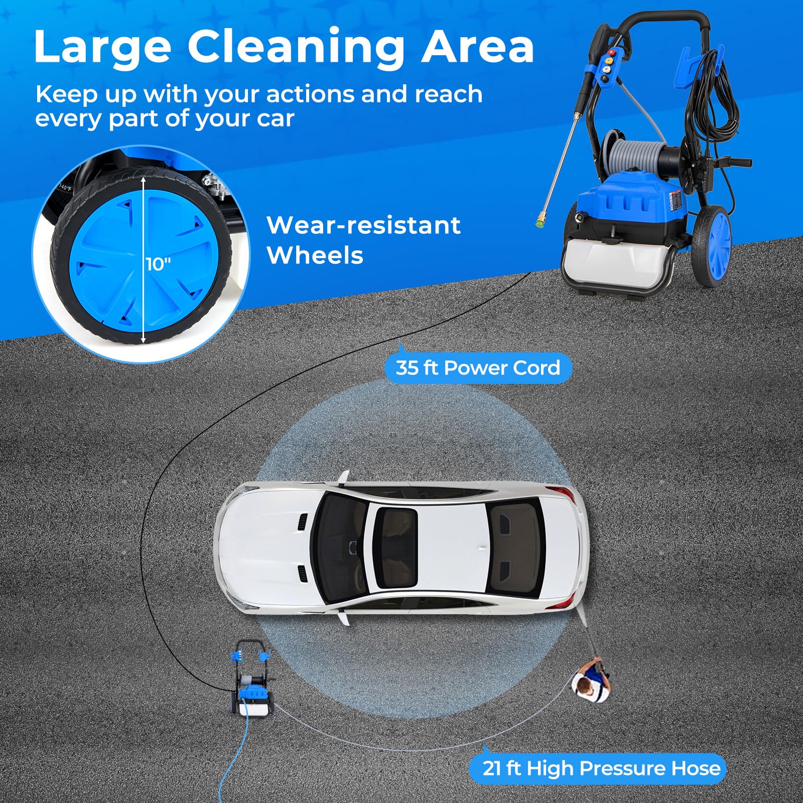 Electric Pressure Washer, 2300 PSI 1.8 GPM High Pressure Power Washer w/Wheels, 5 Quick Connect Nozzles