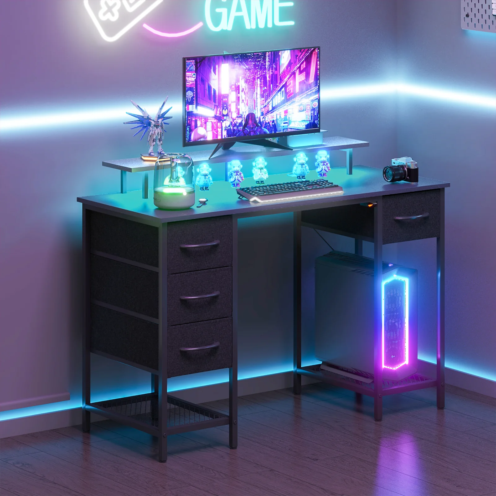 Gaming Desk with LED Lights with Monitor Stand 120cm
