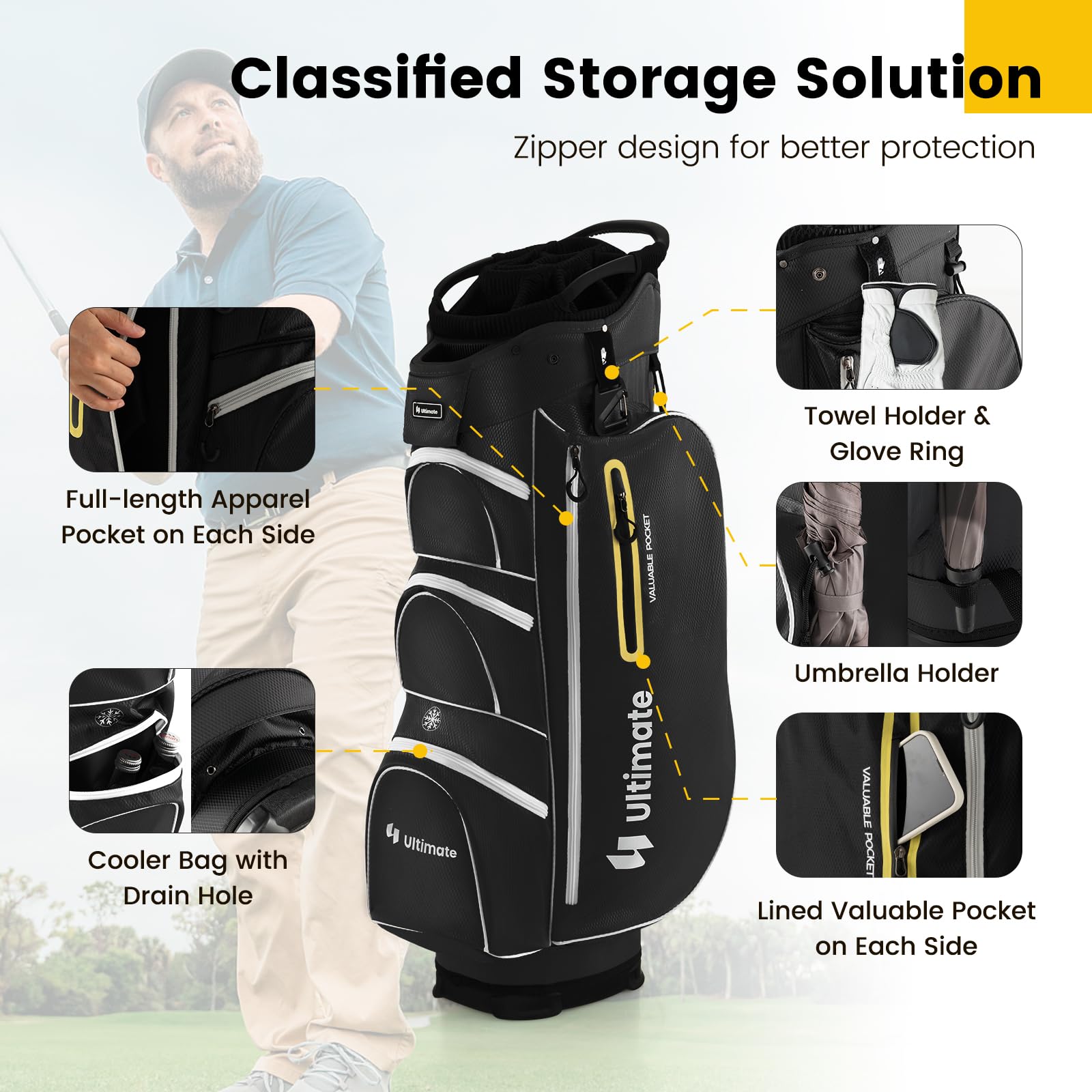 Golf Cart Bag with 15-Way Top Dividers