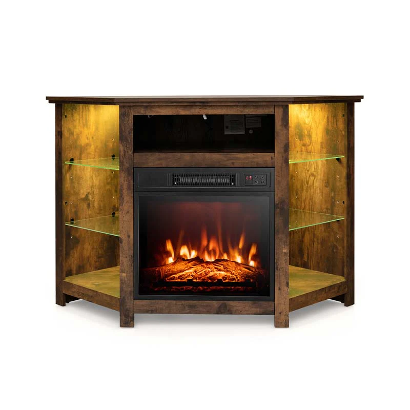Modern Corner Fireplace TV Stand with LED Lights for TVs up to 50
