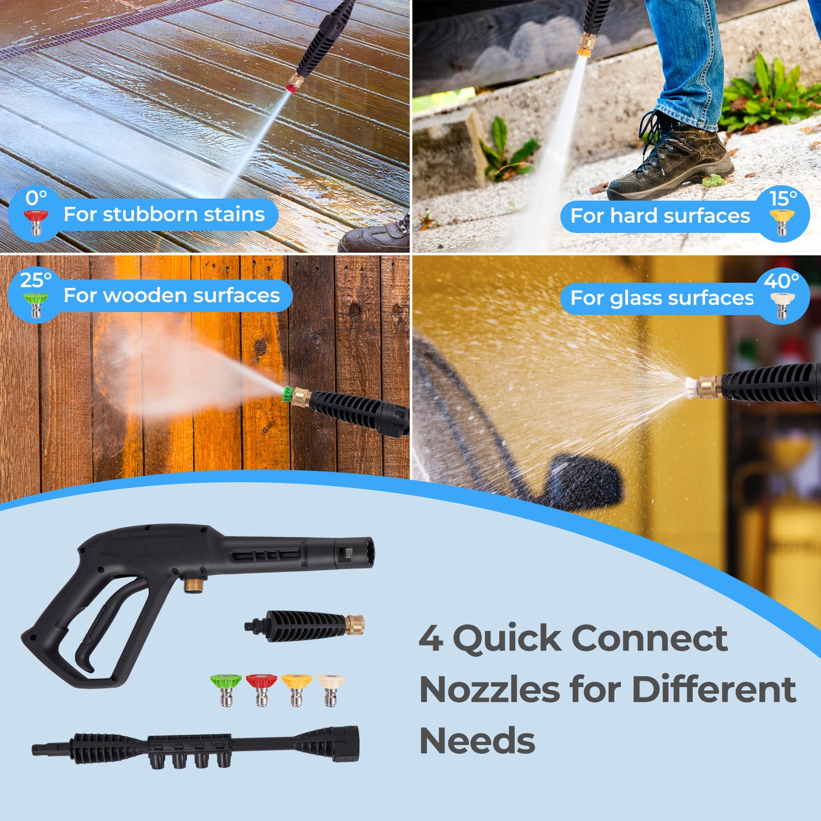 Electric Pressure Washer, 1900 PSI 1.8 GPM High Pressure Power Washer w/ 4 Quick Connect Nozzles