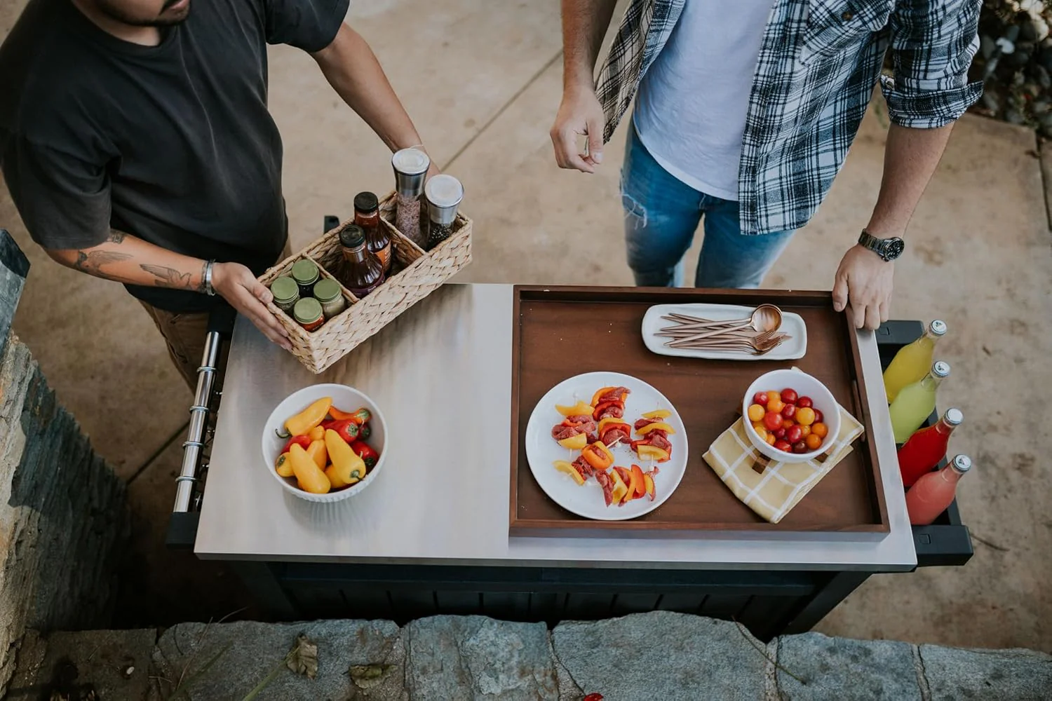 Outdoor Rolling Table Cart for Food Prep, Storage, Bar & Grill, Dark Brown