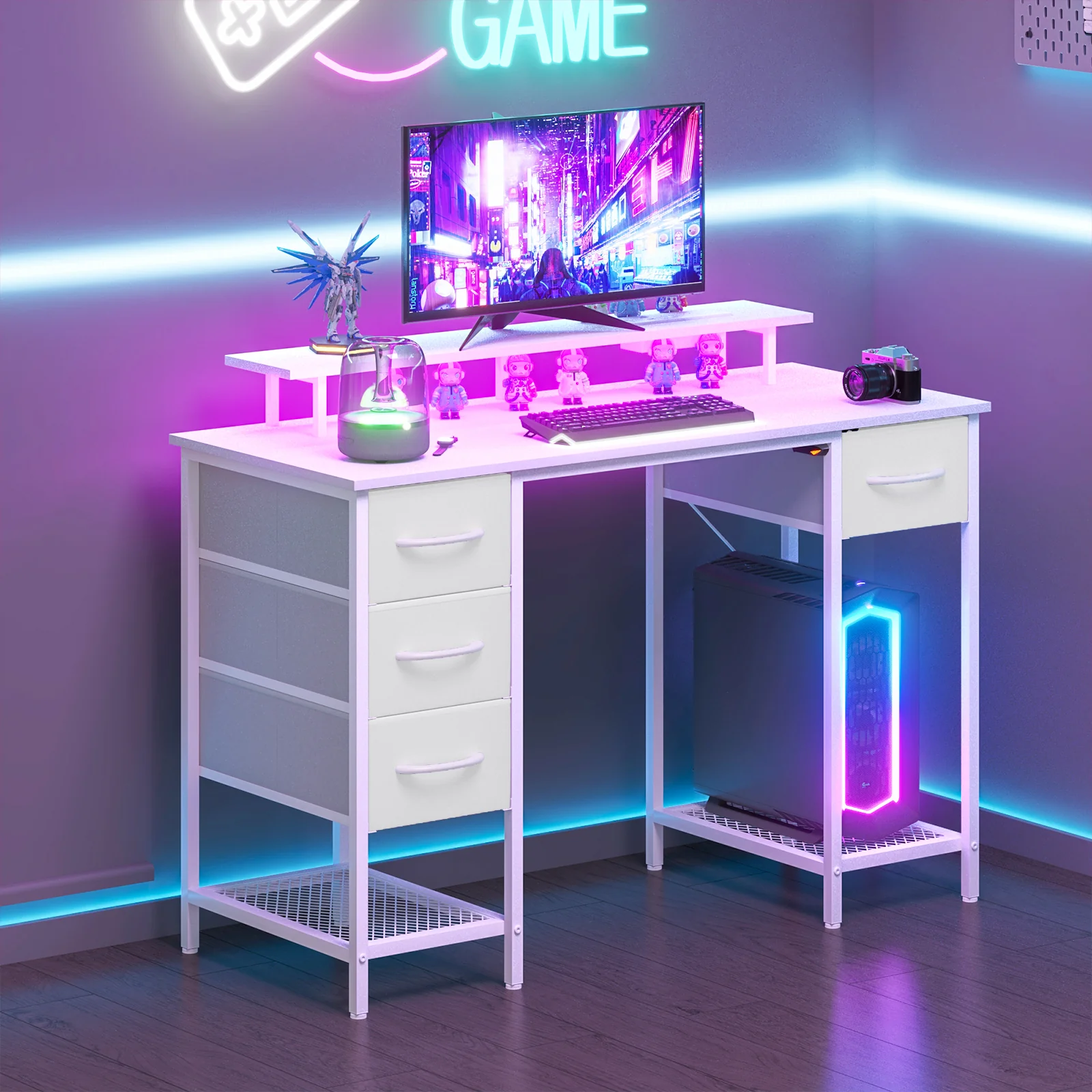 Gaming Desk with LED Lights with Monitor Stand 120cm
