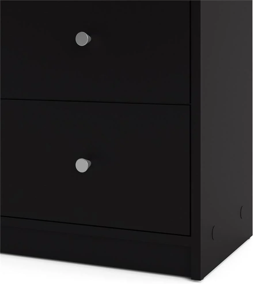 3-Pc Scandinavian Design Engineered Wood Bedroom Furniture Set with 3-Drawer Chest & 6-Drawer Double Dresser & 1-Drawer Nightstand, Pewter Plastic Handles, Smooth Plastic Glides, in Black