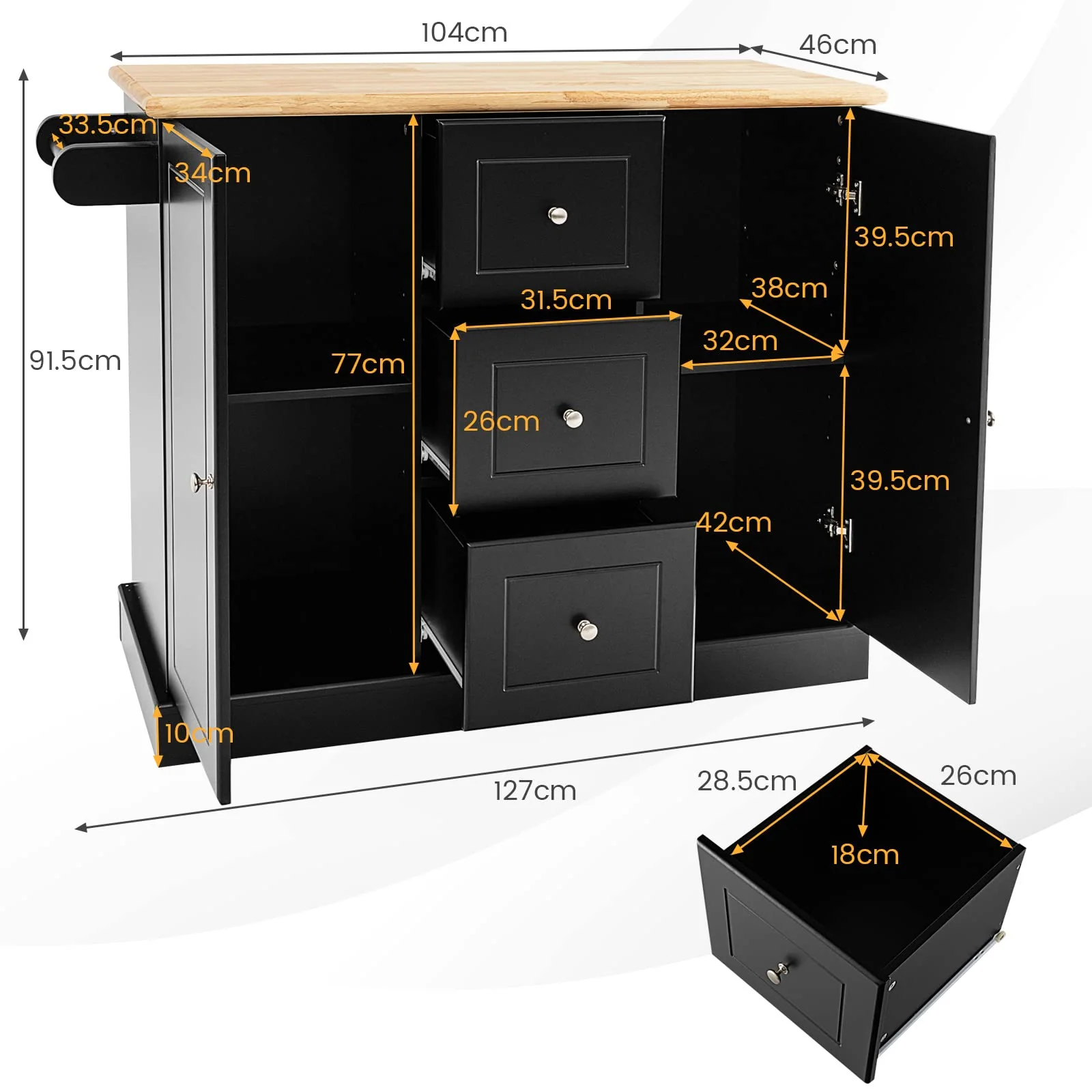 Giantex Large Mobile Kitchen Island Cart, Kitchen Island on Hidden Wheels, Rubber Wood Countertop