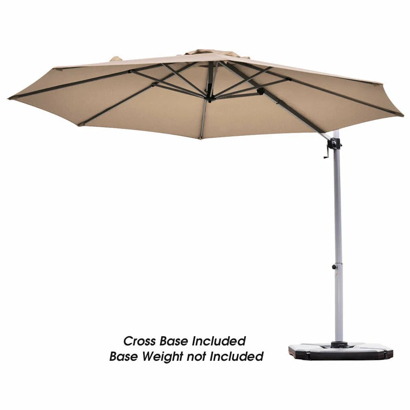 11 FT Patio Offset Cantilever Umbrella 360�� Rotation Tilt with Cross Base & Crank Handle