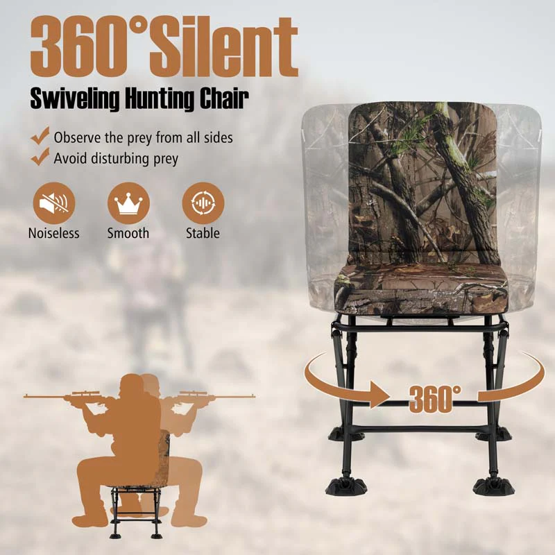 360�� Swivel Hunting Blind Chair with All-Terrain Duck Feet, 330LBS Capacity, Folding Silent Deer Hunting Chair, Portable Ground Blind Chair