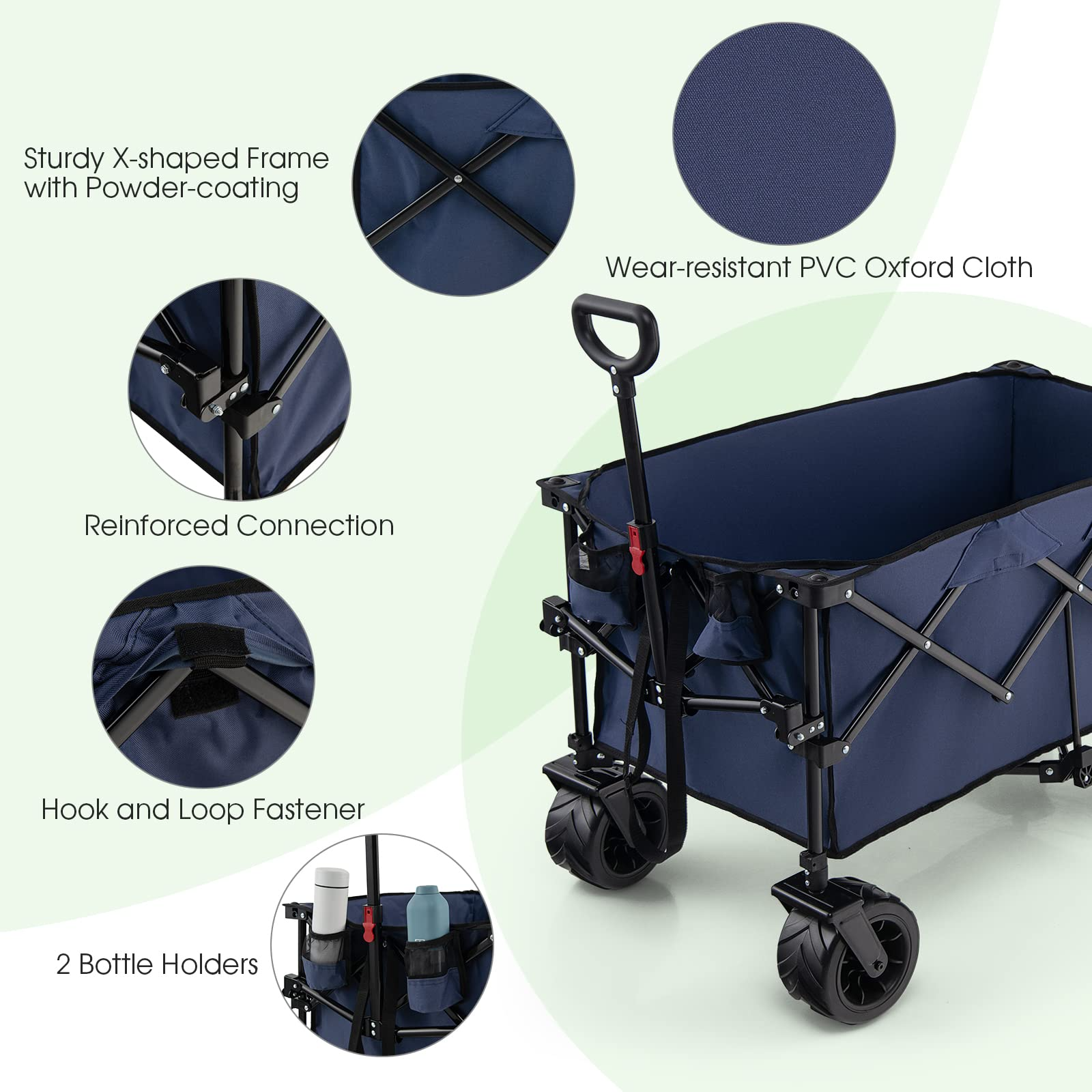 Collapsible Wagon Cart, Foldable Heavy Duty Utility Wagon with Adjustable Handle