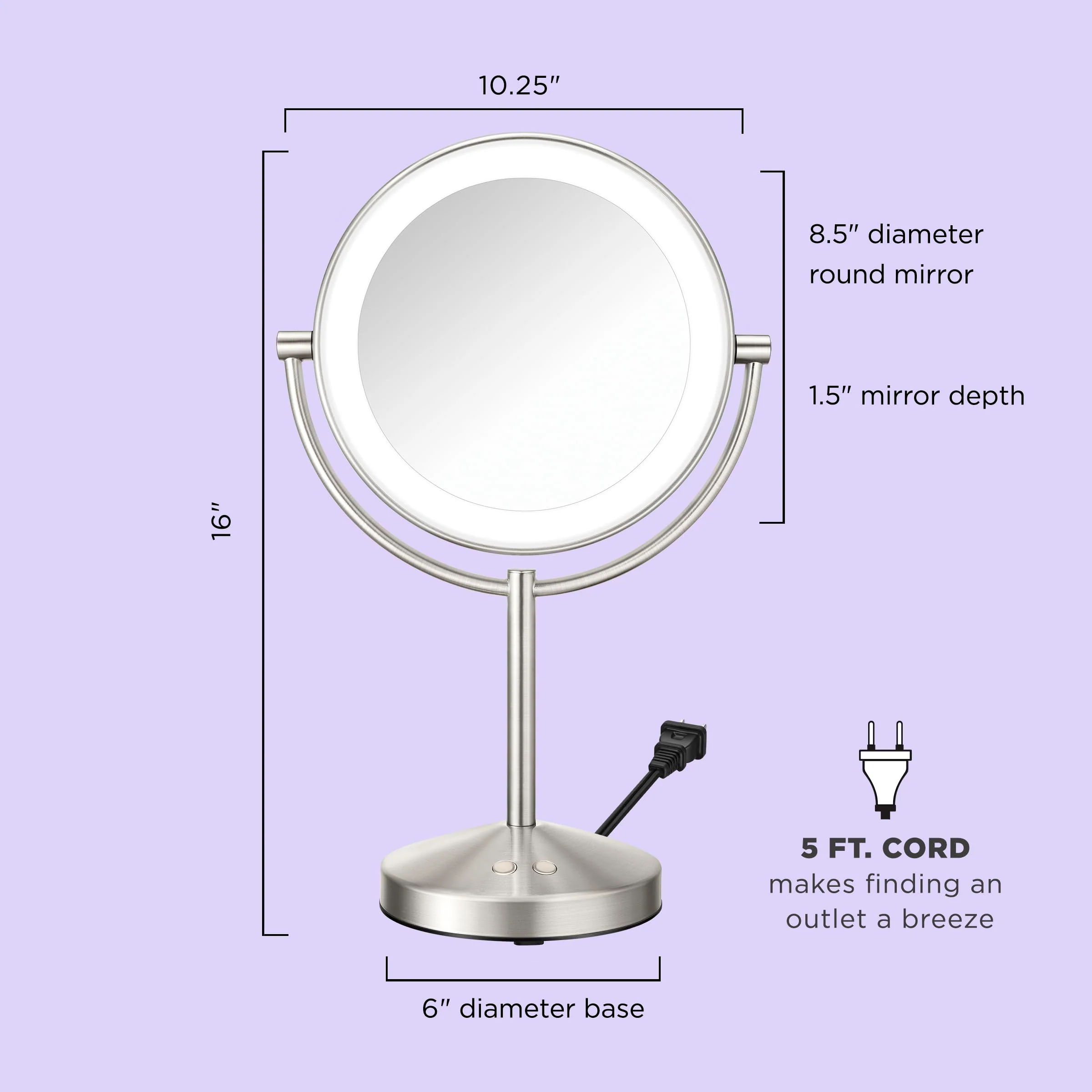 Conair Lighted Makeup Mirror, 1X/10x Magnifying Mirror