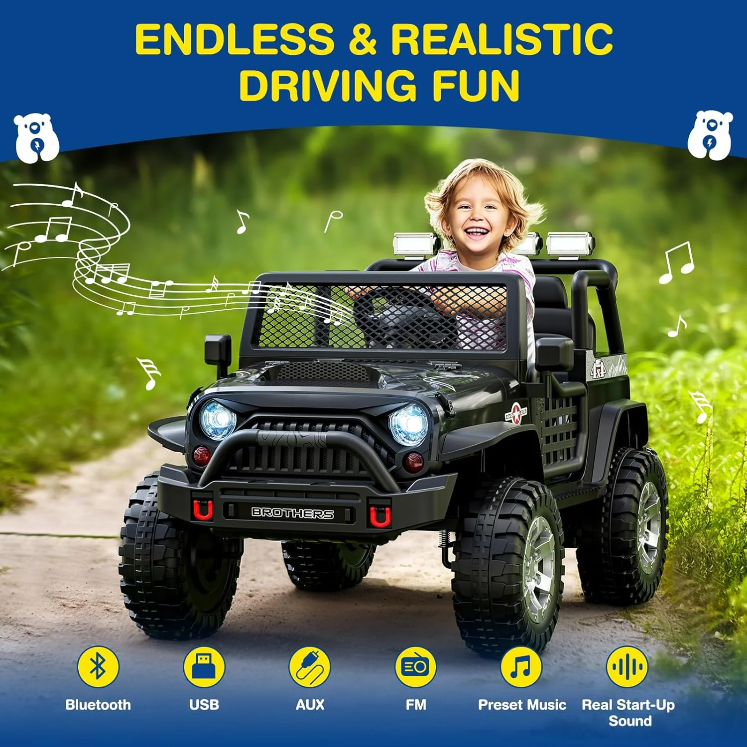 L8 Ride On Car, 2 Seater, 12V Kids Electric Car w/Remote Control, 4-Wheel Suspension, Bluetooth Speaker, Multi Music Modes, 3 Speeds, LED Lights, Xmas & Birthday Gift Ideas for Kids Ages 3+