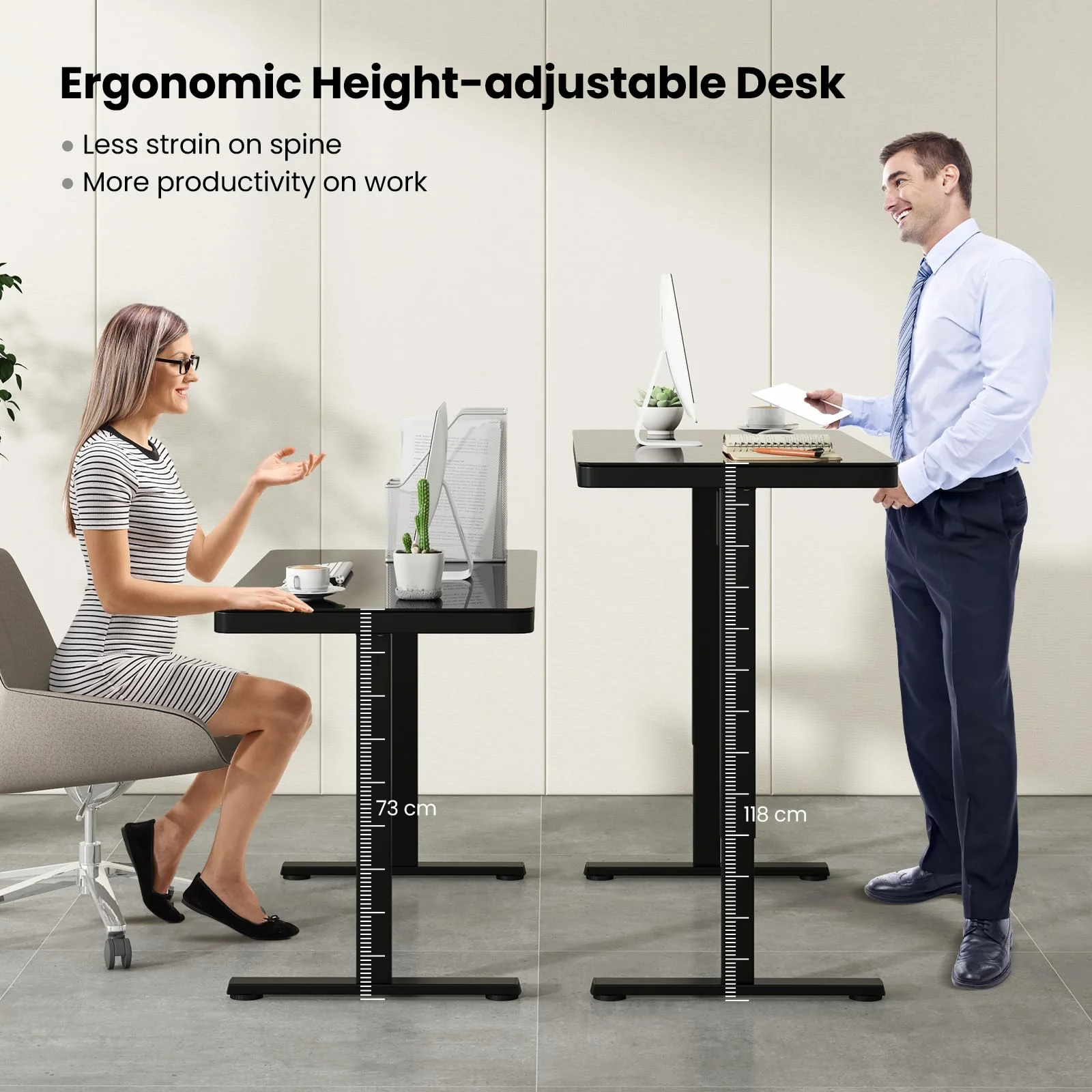 120x60cm Electric Standing Desk w/ Drawer & Tempered Glass Top Home Office