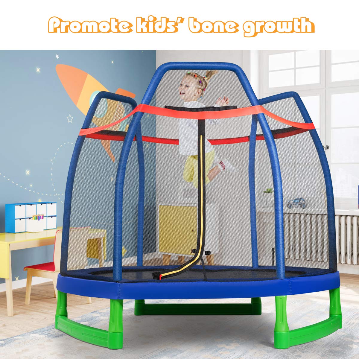 7FT Kids Trampoline with Safety Enclosure Net