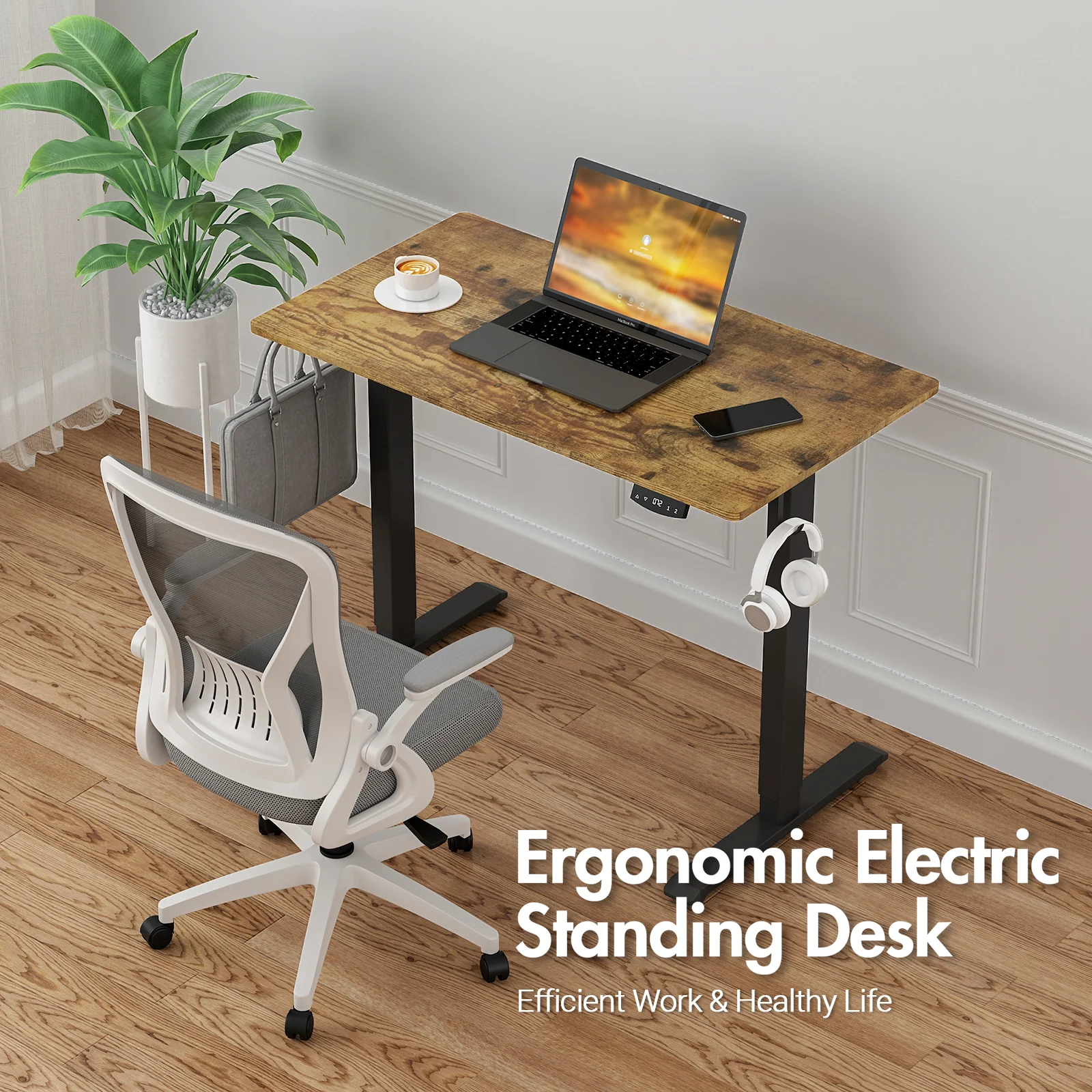 Electric Standing Desk Height Adjustable 100cm Walnut