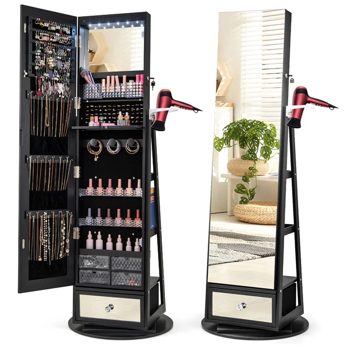 Giantex 360?? Swivel Jewelry Cabinet w/Full-Length Mirror