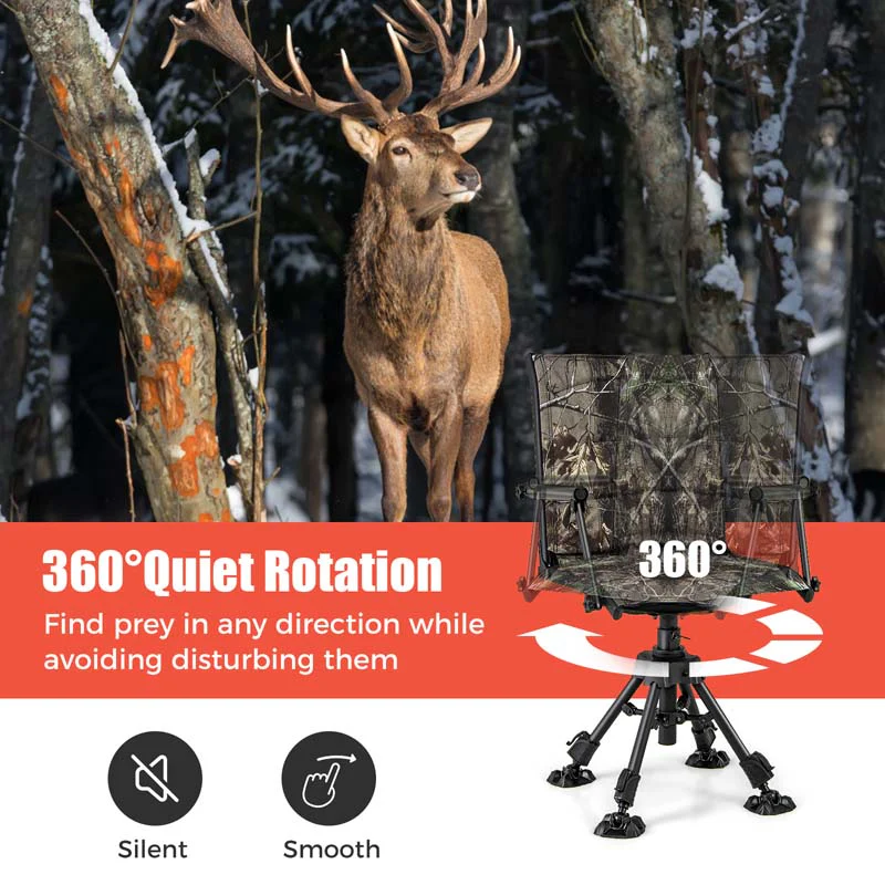 360�� Swivel Silent Folding Hunting Blind Chair for Shooting Fishing, Portable Sniper Seat with 4 Adjustable Legs, All-Terrain Foot Pads