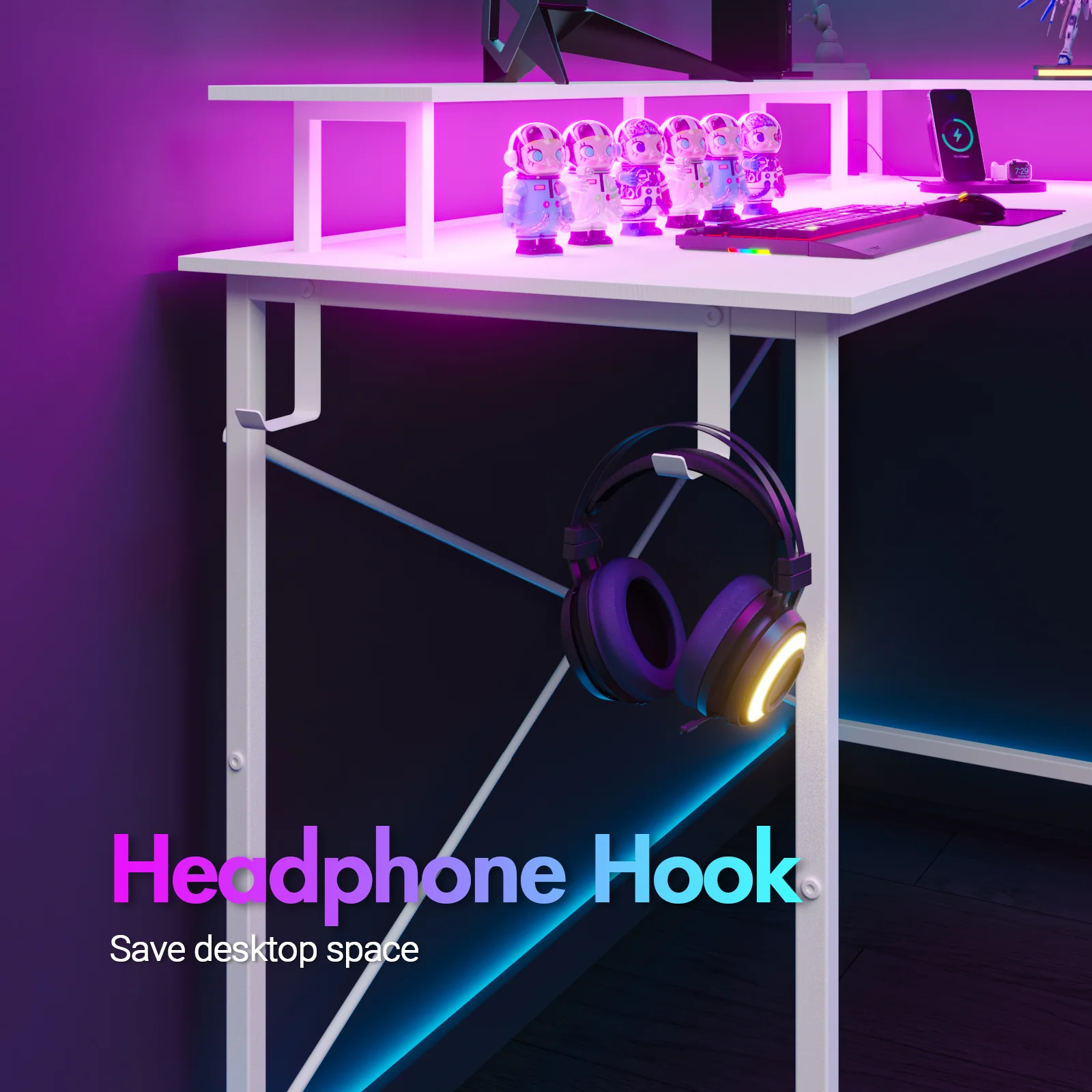 L Shaped Gaming Desk with LED Lights