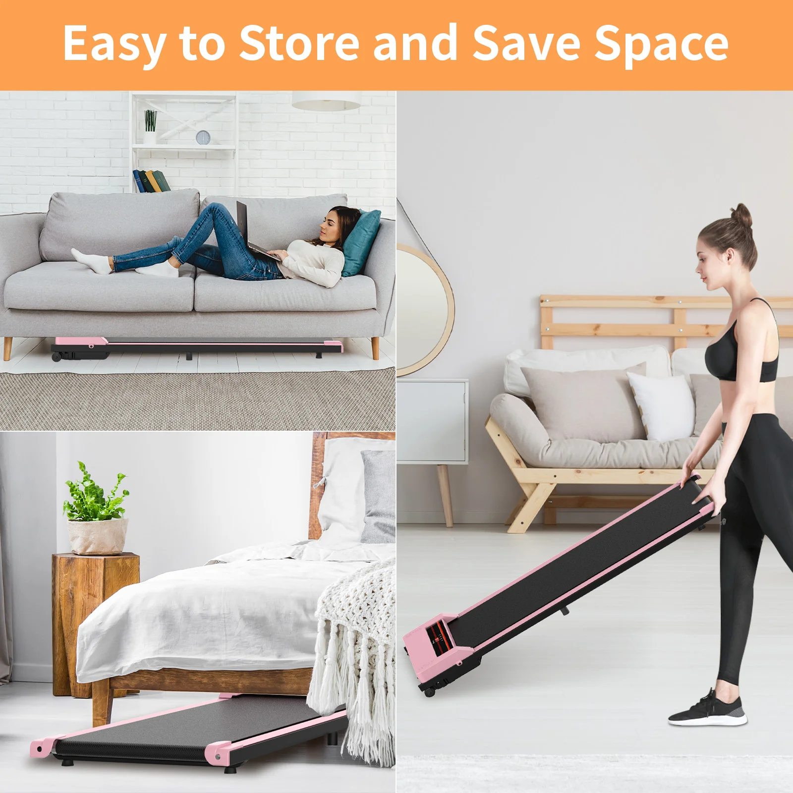 Walking Pad Treadmill Fitness Pink