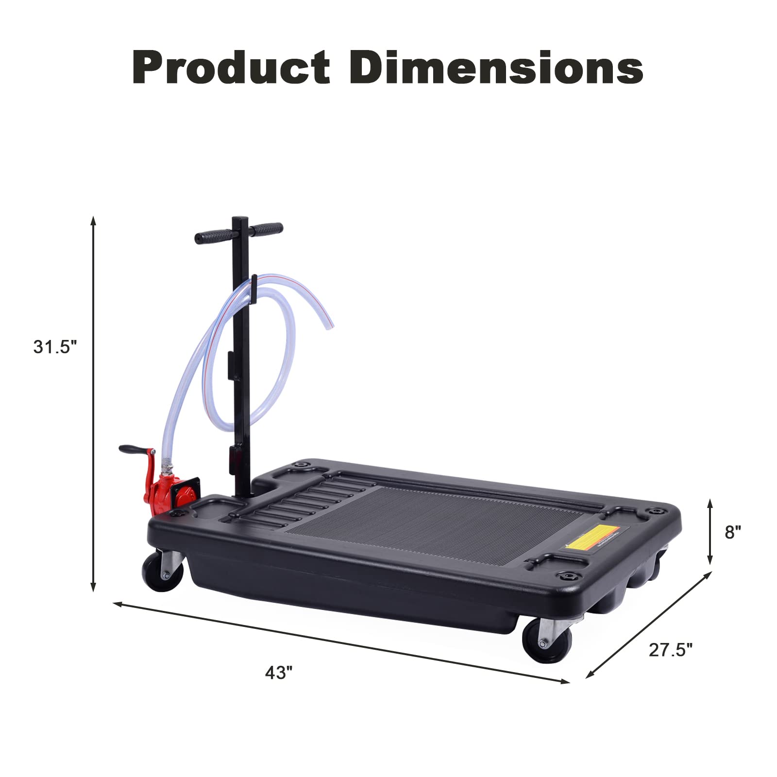 Portable Oil Drain Pan with Pump 17 Gallon Low Profile Oil Change Pan for Truck Car with 8' Hose