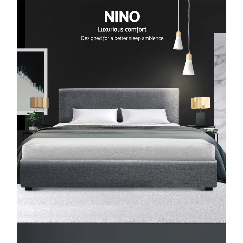 Artiss Bed Frame Queen Size Gas Lift Base - NINO Grey