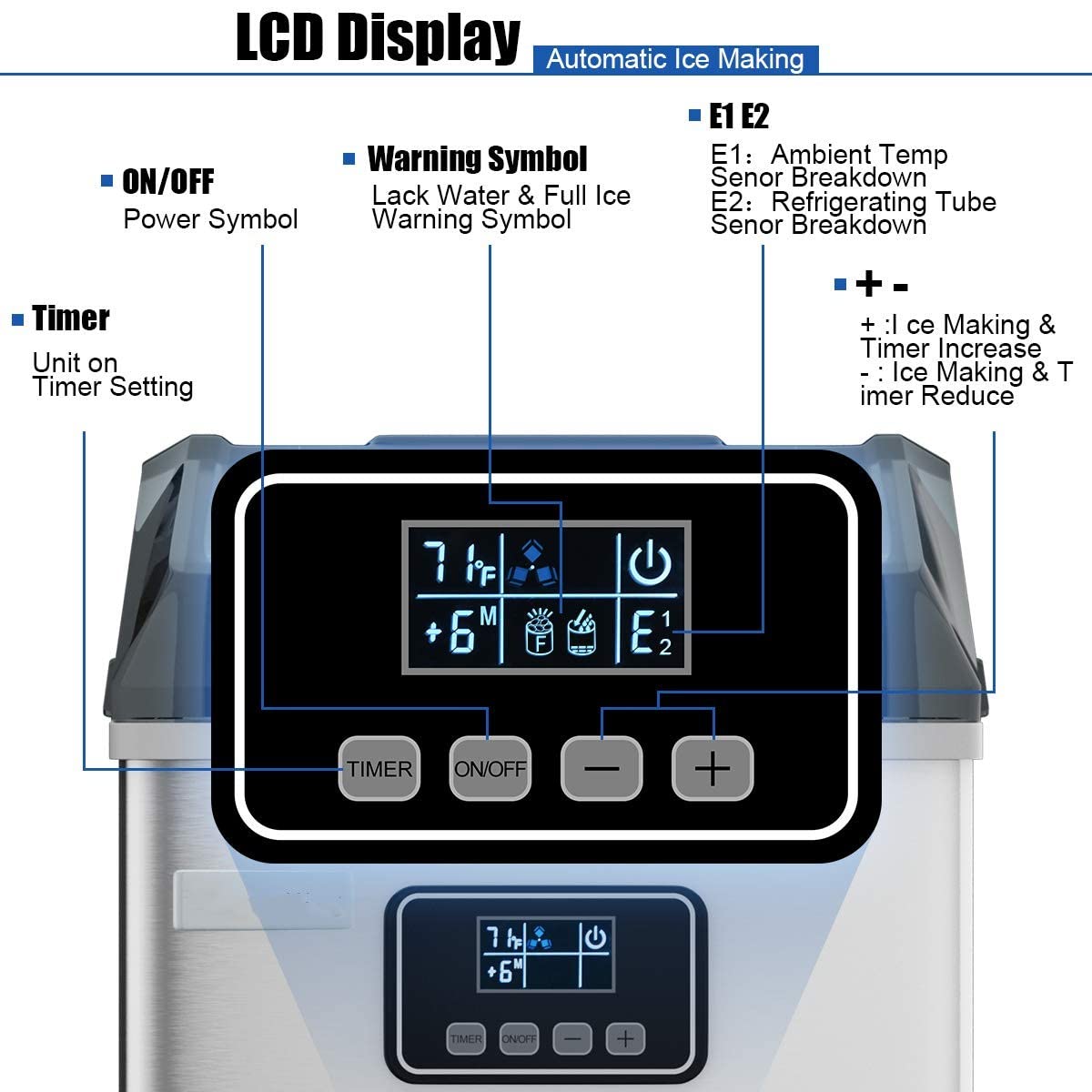 Countertop Ice Maker Machine, Stainless Steel, 48LBS/24H, Self-Clean Function