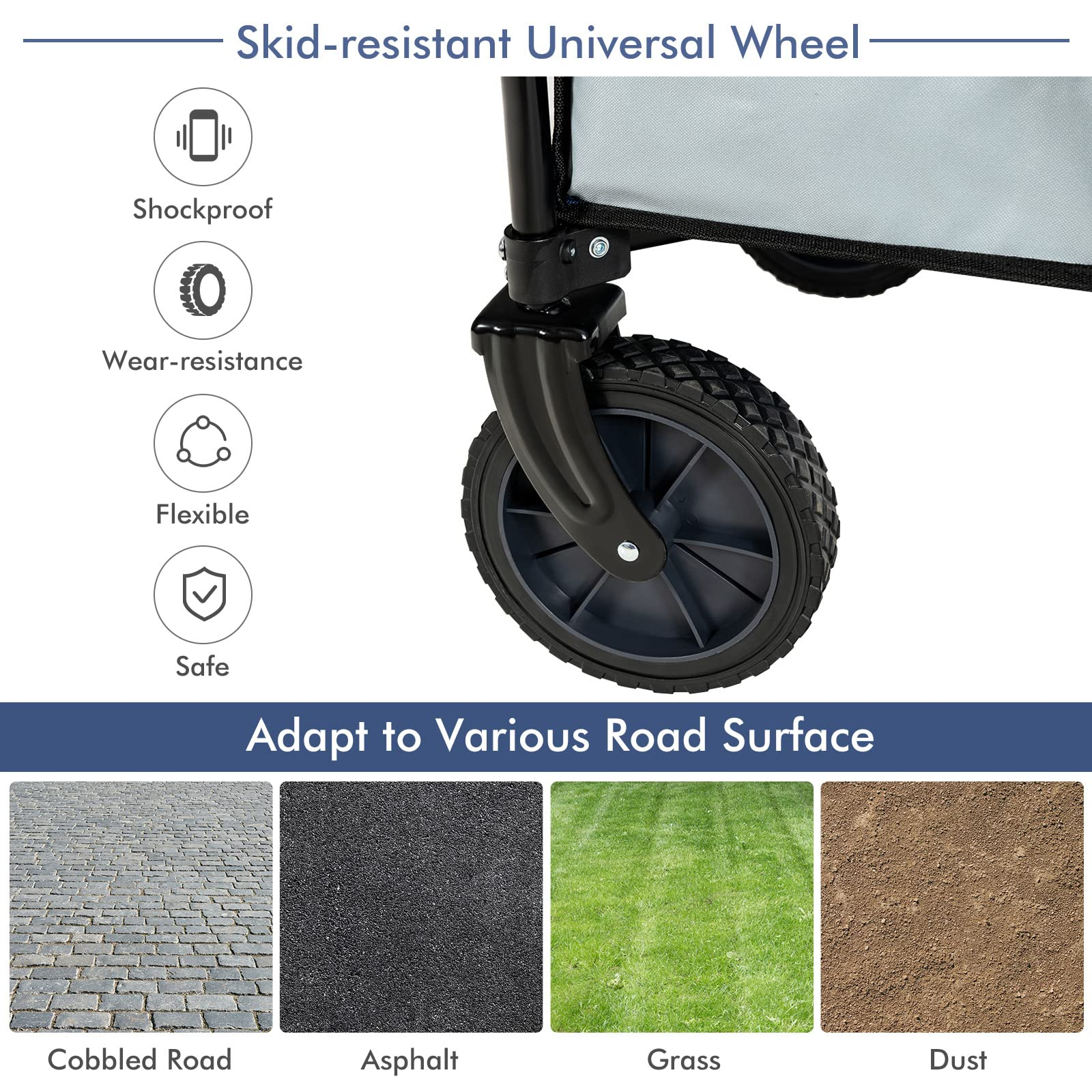 Collapsible Wagon, Folding Utility Wagon Cart w/Universal Wheels & Adjustable Handle & Cover Bag