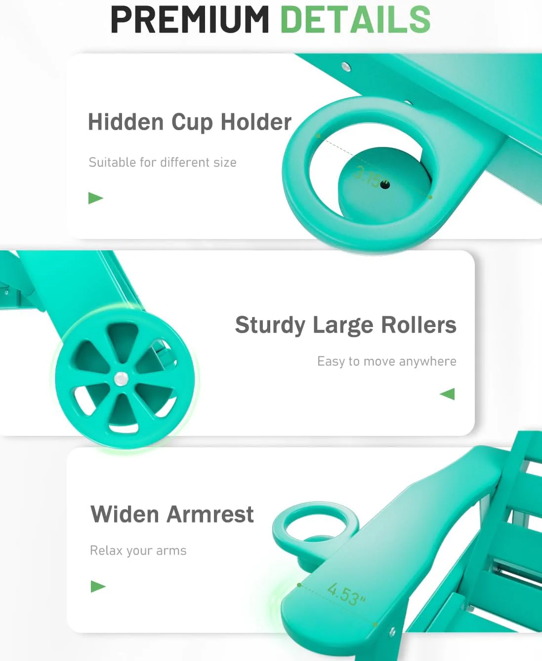 Lounge Chair Outdoor, Chaise Lounge, HDPE 6-Position Outdoor Chaise Lounge, Patio Lounge Chair with Wheels & Cup Holder for Pool Poolside Deck Backyard, Teak