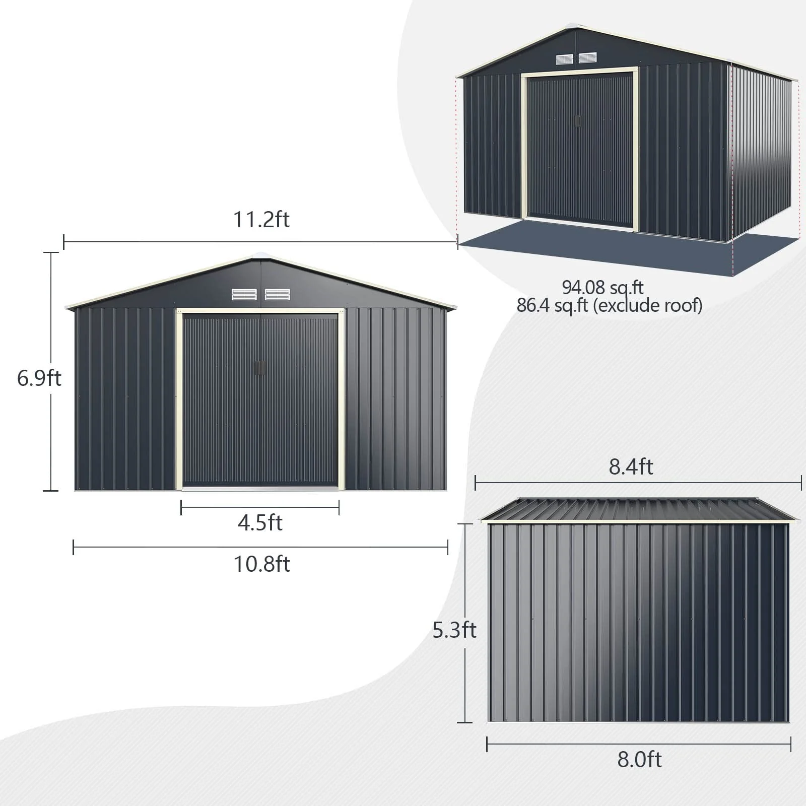 Storage Shed, Metal Outdoor Building Organizer