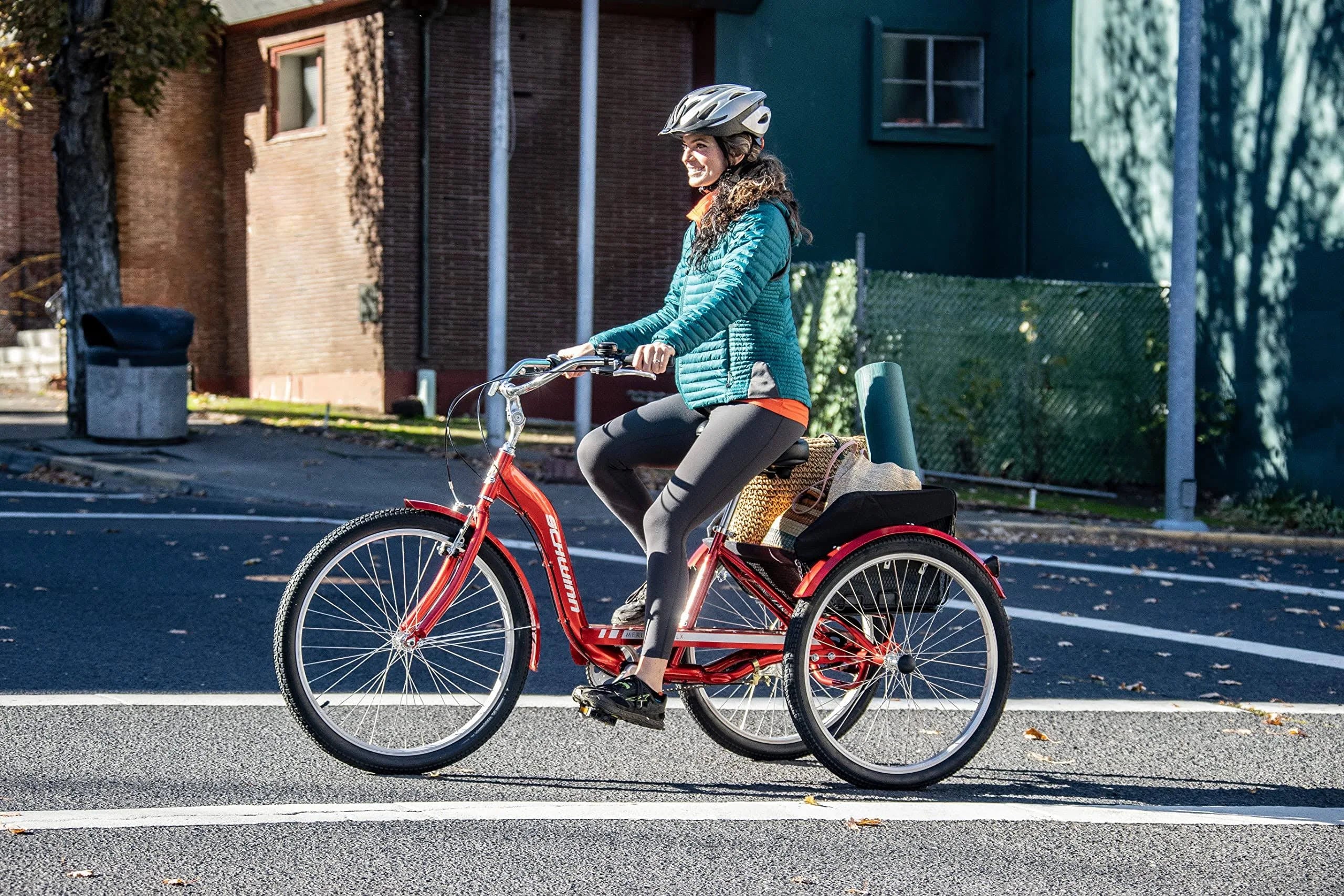 Schwinn Meridian Adult Tricycle Bike Mens and Womens Three Wheel Beach Cruiser 26-inch Wheels Low Step-Through Frame Wide Seat Rear Folding Basket Sin