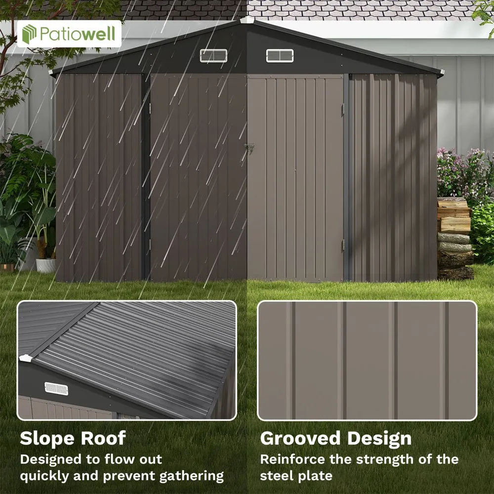 Patiowell 10 x 10 ft Outdoor Storage Metal Shed with Sloping Roof and Double Lockable Door